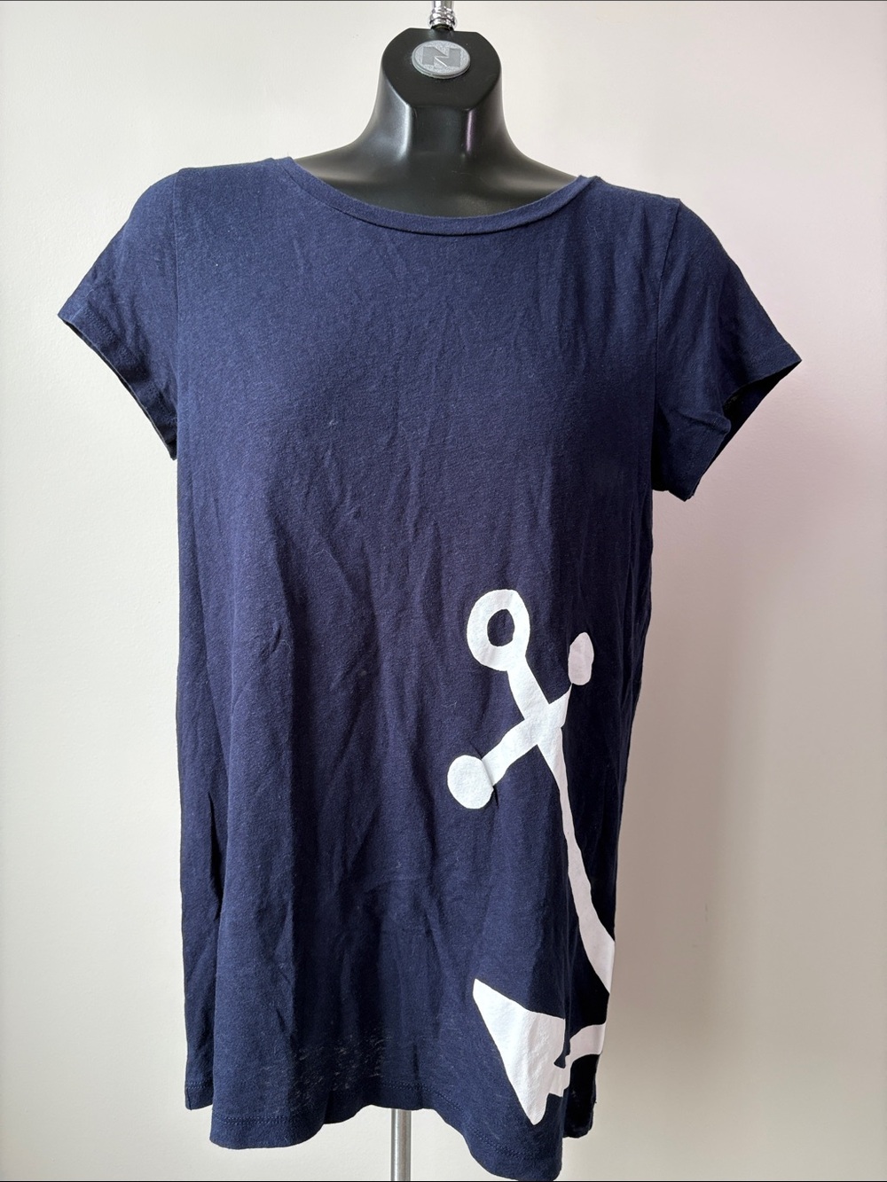J. Crew Navy Short Sleeve Tee with White Anchor Print